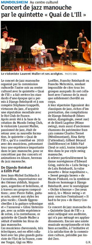 Article Les Dernières Nouvelles d'Alsace du dimanche 22 avril 2012